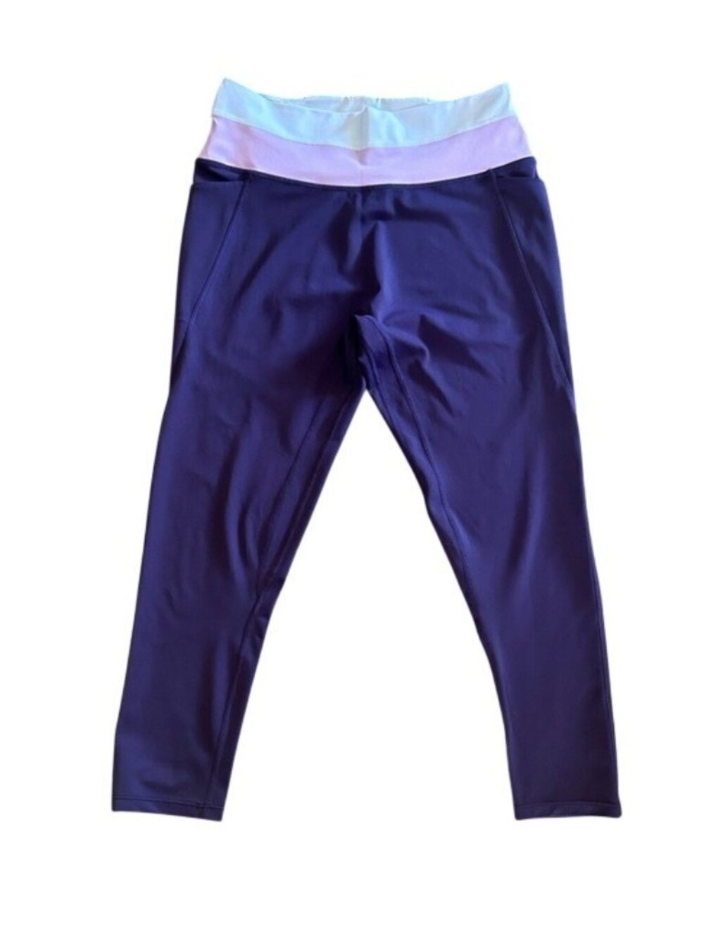 Senita Purple Active Leggings Pink and White Waistband Sz Medium Gym Workout